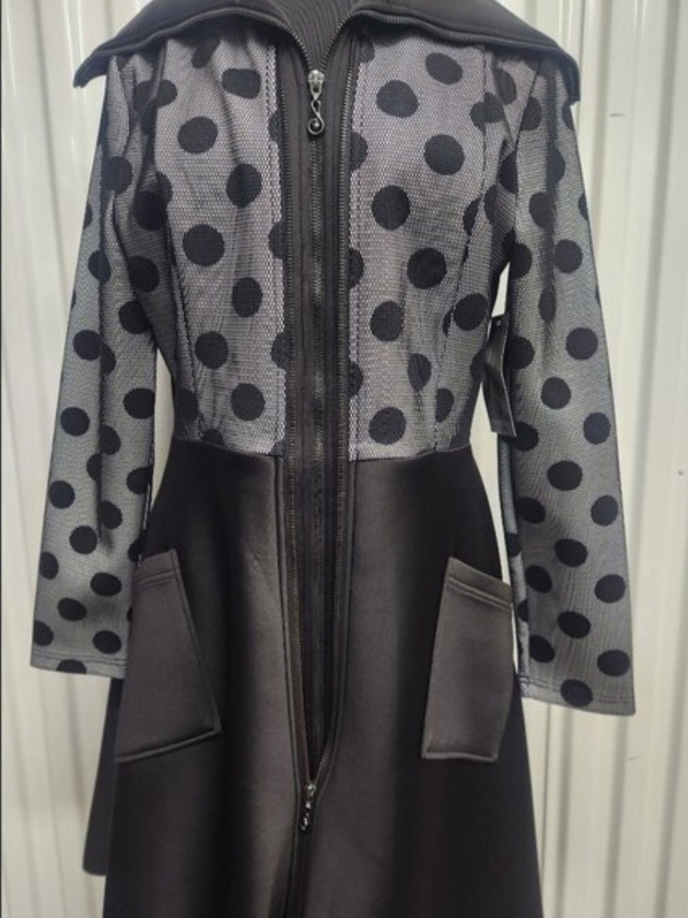 Samuel Dong Black & Gray Polka Dot A-Line Zip Jacket